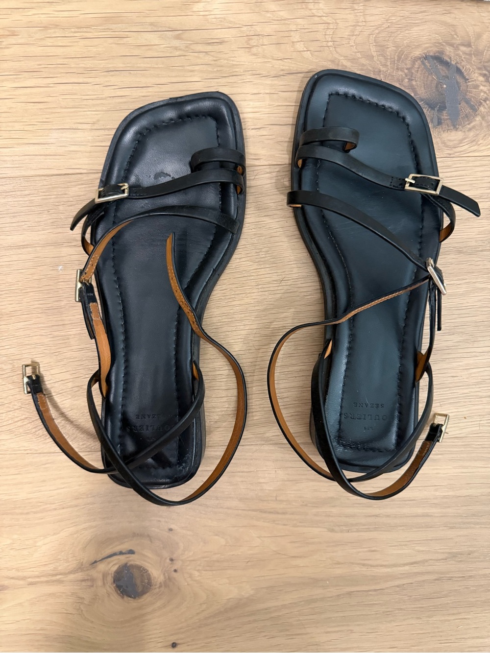 Sezane Amelia Low Sandal Size 6 in Smooth Black Heritage